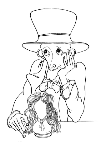 Mad Hatter Is Thinking  Coloring Page